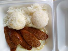 Portuguese sausage, eggs, and rice