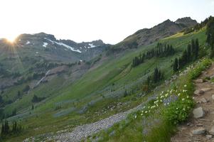 We camped at Goat Lake, which is just above the waterfall to the left. 