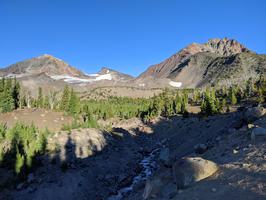 About an hour into the climb I got a clear view of Middle Sister (left) and North Sister (right)