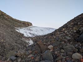 Getting past the first boulder hopping section and onto the snow field