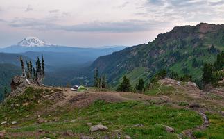 Our campsite. Mount Adams is in the background.