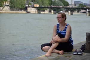 Hanging out by the Seine after eating our macarons.