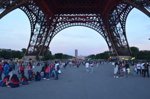 Hanging out under the Eiffel Tower, waiting for our elevator to head up.