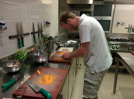 Chopping up vegetables for the Bolognese sauce
