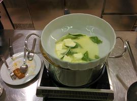 To make the sage butter sauce, Stefano balanced this dish on top of a pot of boiling water. Very effective.