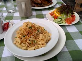 Mindy had spaetzle for lunch, which is basically German macaroni and cheese.